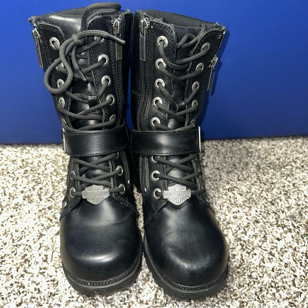 Harley Davidson black leather biker boots size 7M - Picture 4 of 9